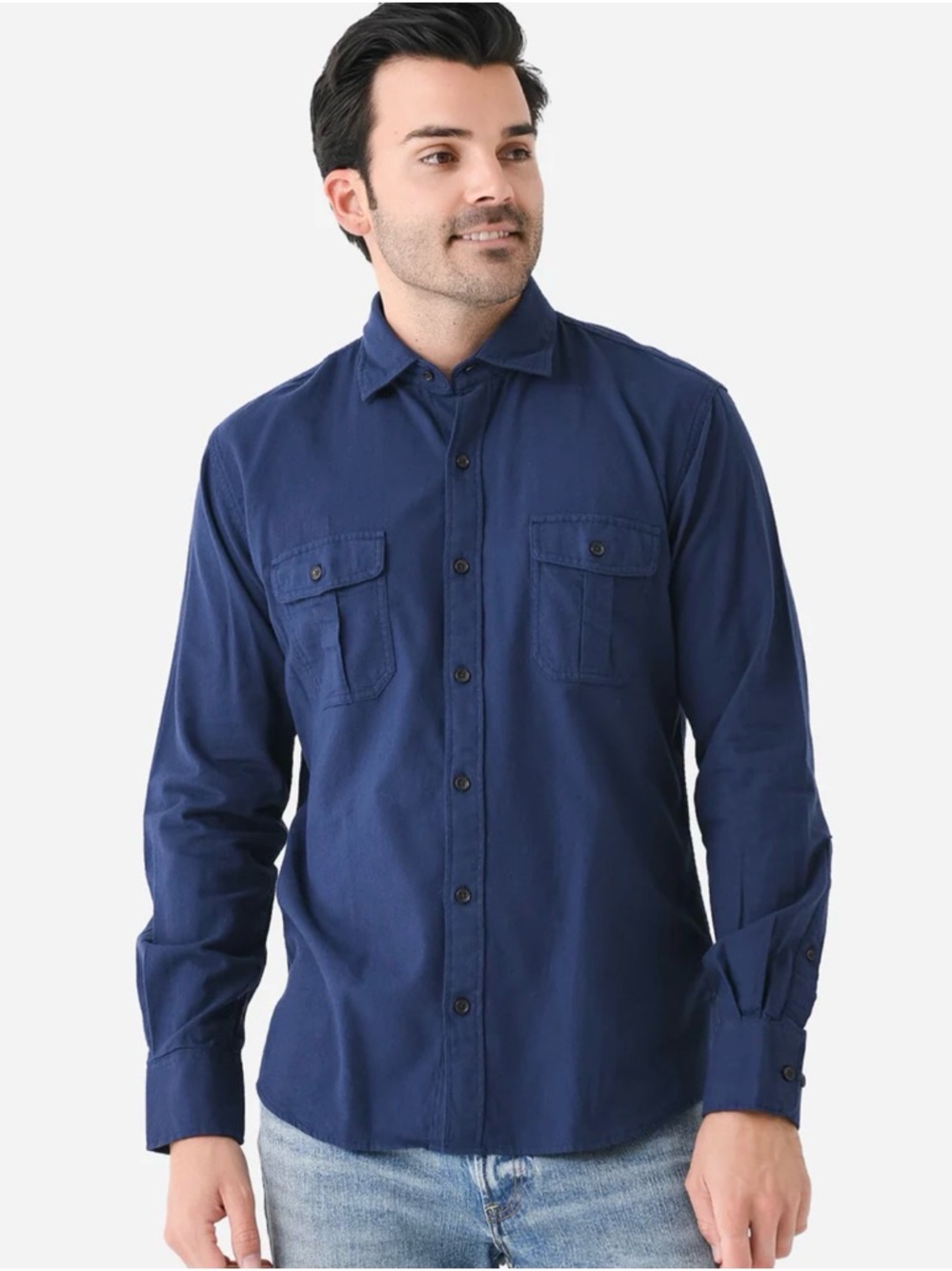 Peter Millar Men's L Long Sleeve Cotton Button-Down Shirt - Navy Fallside